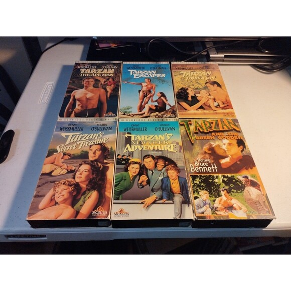 1930s-40s Tarzan Movie VHS Lot of 6 - TESTED - Picture 1 of 6